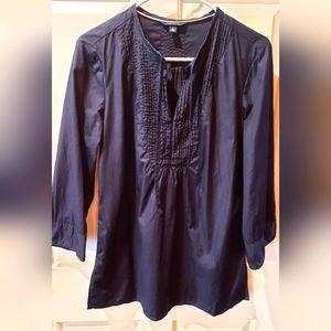 Lands End Blouse Womans Small Blue 3/4 Sleeve Navy Blue Tunic Peasant Bohemian